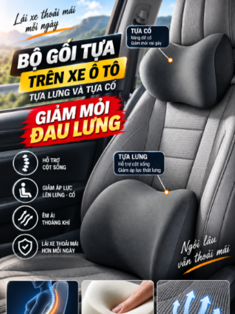 Bộ gối tựa trên xe ô tô , tựa lưng và tựa cổ cao su non #goituadauoto #goitualungoto #goituaoto #phukienoto