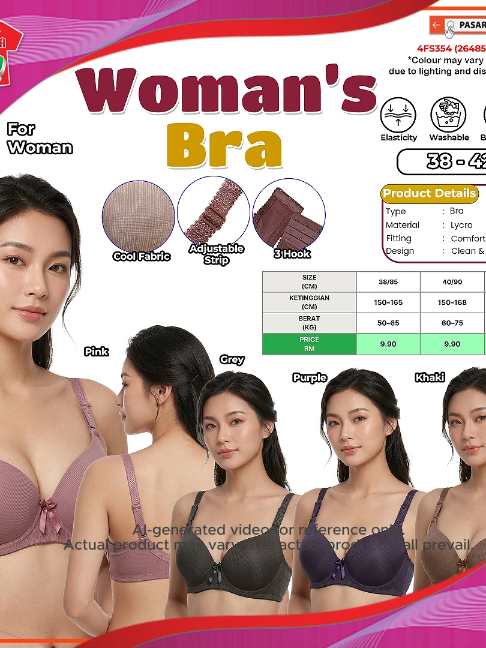 RM9.90 sahaja?! 😍✨ Coli wanita yang direka untuk keselesaan harian! 🌸 Kain likra lembut 🌸 Anjal dan bernafas 🌸 Tali boleh dilaraskan 🌸 Tiga cangkuk di belakang 🌸 Empat warna menarik 🩷 Merah jambu 🩶 Kelabu 💜 Ungu 🤎 Khaki Saiz 38/85 hingga 42/95, semua harga sama! Kalau pilih ikut warna, korang paling suka yang mana? 👀 #ColiWanita #PakaianDalamWanita #SelesaSetiapHari #HargaJimat #PilihanWanita #BarangBerbaloi