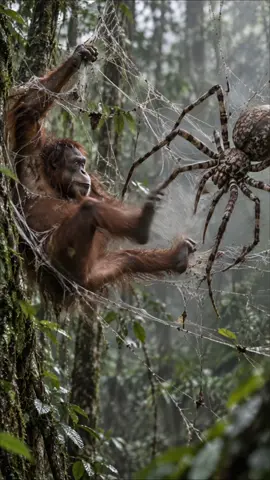 ORANGUTAN VS GIANT SPIDER 🦧🕷️ Chapter 1: Sticky Situation Caught in the web. Kicking for his life. Will he survive? #ImpossibleVS #OrangutanVsSpider #GiantSpider #AIVideo