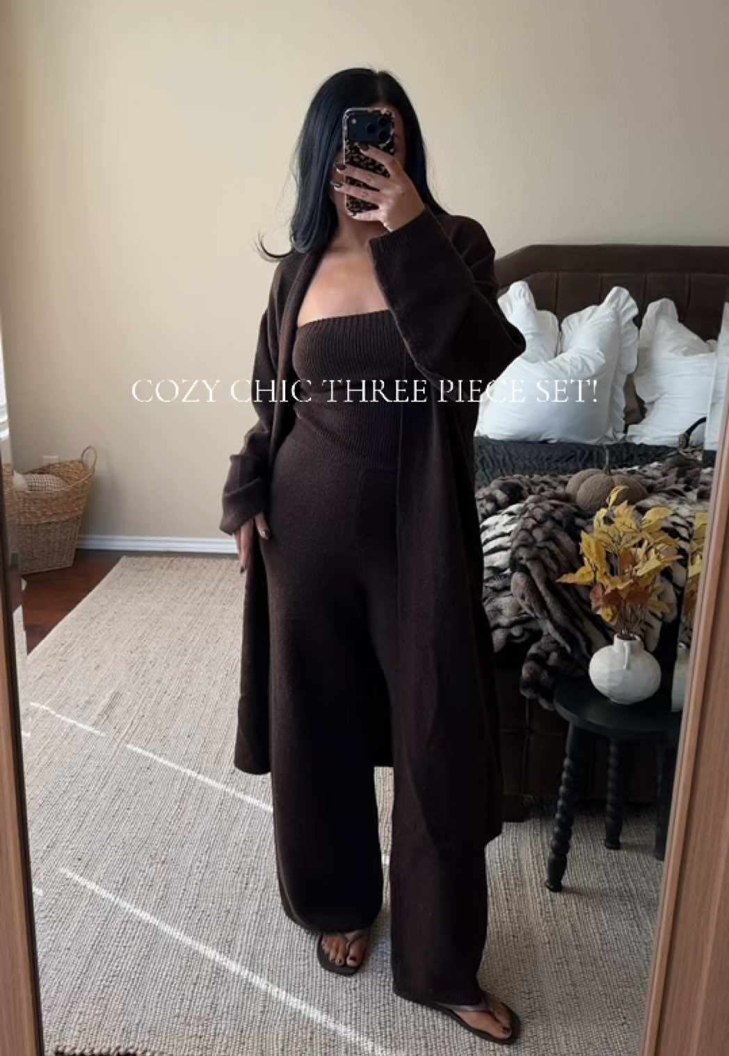 SIZE: M Cozy but chic is always the idea hehe. Love how versatile this is! Definitely thick for the cooler weather! I can’t wait to just style the duster cardigan on its own!  Comfy Chic Three Piece Set. Fall and Winter Outfits. Comfy sets. #comfy #chic #matchingsets #set #falloutfits 