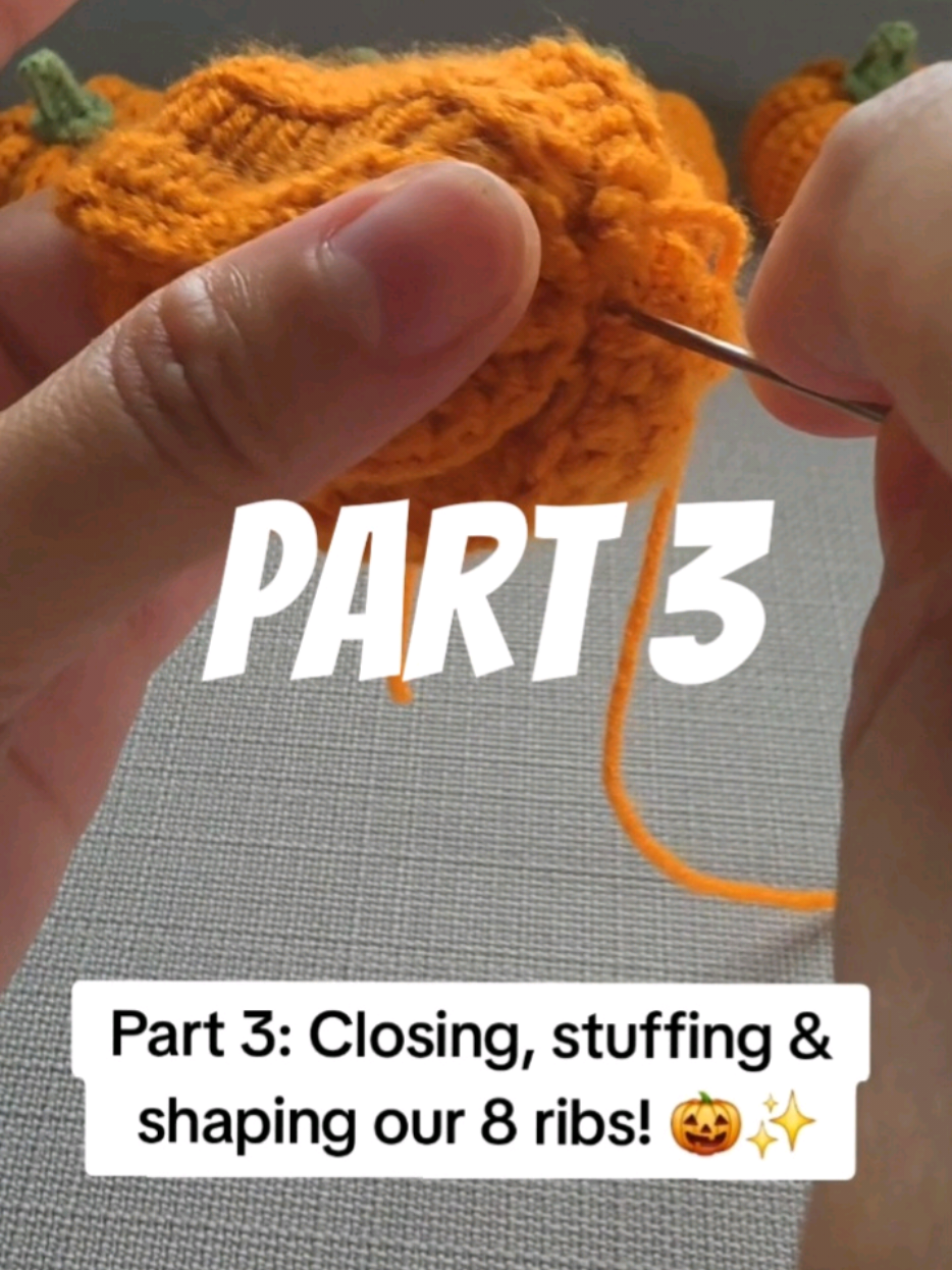 ​Part 3 is live! 🎃 Securing the bottom, weaving the top, stuffing firmly, and shaping the 8 ribs! Pro tip: make a plus sign (+) first to keep all 8 sections perfectly even. See you in Part 4 for the stem! 🧶✨ ​#crochet #crochettutorial #crochetpumpkin #halloweencrochet #crochetforbeginners 