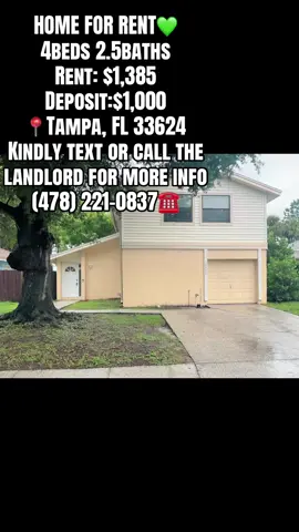 🏡🔥 YES, IT’S STILL AVAILABLE! 🔥🏡 🚨 4 BEDROOM • 2.5 BATHROOM HOME FOR RENT IN TAMPA, FL! 🚨 Looking for a spacious place to call home? 👀✨ Check out this 4-bedroom, 2.5-bathroom rental located in Tampa, Florida! 📍 10507 Chadbourne Dr, Tampa, FL 33624 🛏️ 4 Bedrooms 🛁 2.5 Bathrooms 💰 Rent: $1,385/month 🔐 Deposit: $1,000 ✨ If you’re interested in learning more about this property, send me your name and contact number so I can forward your information to the landlord. The landlord can provide you with additional details regarding the property, availability, viewing, and next steps. 📲 Kindly text or call the landlord for more information: ☎️ (478) 221-0837 👋 Hey! I’m a private property owner and I have rentals available. If you’re currently searching for a new home, follow my page and send me a direct message to ask about available rentals. 💬 Comment “INFO” or “AVAILABLE” if you’re interested, and send a DM to get more information! 🏠🔑 ✨ 4 bedrooms + 2.5 bathrooms = plenty of space! 📍 Tampa, FL 🏡 Rental available 📲 Contact for more information #TampaFL #TampaFlorida #TampaRentals #TampaHomes #FloridaRentals                         