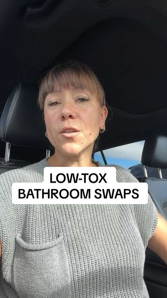 Starting your low-tox journey? The bathroom is such an easy place to begin 🛁🌿 Look for 100% cotton towels, robes, rugs and shower curtains, a PEVA liner, glass or wood storage, stainless steel and simpler cleaning products. You don’t have to swap everything at once—better, not perfect 🤍 Save this for your next Target run! @Branch Basics @target  #lowtoxliving #targetfinds #bathroomswaps #targethaul #bathroomorganization 