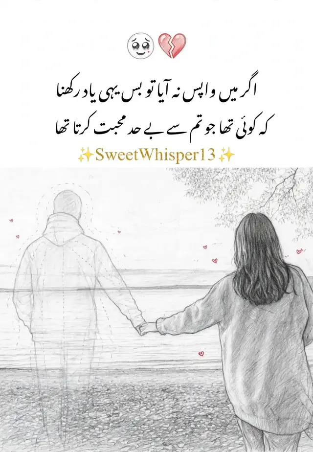 اگر میں کبھی واپس نہ آؤں، تو بس اتنا یاد رکھنا کہ کوئی تھا جو تمہیں اپنی دعاؤں میں مانگتا تھا، تمہاری ایک مسکراہٹ پر اپنی ساری خوشیاں قربان کر دیتا تھا، اور تمہاری خاموشی میں بھی تمہارا درد محسوس کر لیتا تھا۔ شاید قسمت کو ہماری کہانی مکمل کرنا منظور نہ تھا، مگر میری محبت کبھی ادھوری نہیں تھی۔ اگر کبھی میری یاد آئے تو یہ مت سوچنا کہ میں تمہیں بھول گیا تھا، بلکہ یہ سمجھ لینا کہ وقت نے ہمیں جدا کر دیا، دل نے نہیں۔ کچھ لوگ زندگی سے چلے جاتے ہیں، مگر ان کی محبت ہمیشہ دل کی دھڑکنوں میں زندہ رہتی ہے۔ تم خوش رہنا... کیونکہ میری آخری خواہش بھی ہمیشہ تمہاری خوشی ہی تھی۔ ❤️‍🩹 #viralvideo #unfrezzmyaccount #foryou #foryoupage 