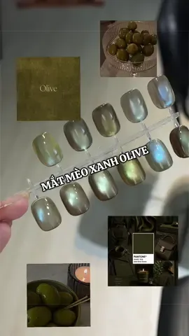 Theo dòng sự kiệnnn mùa thu năm nay quyết tâm không để màu nào bị bỏ lại hôm nay mắt mèo xanh olive đi trước nhéeee 🫒  #nailxinh #nailart #nailtutorial #maunailxuhuong #treanding 