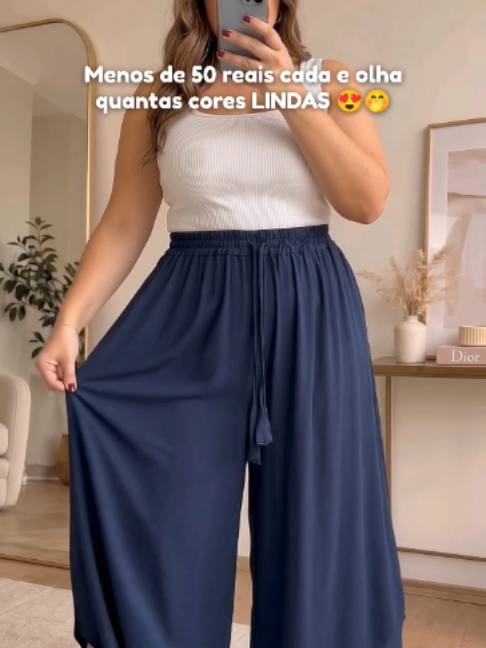 Uma calça leve pra usar muito no verão e sem gastar muito. Menos de 50 reais e várias cores pra escolher ✨ Cintura alta e veste bem o corpo Plus Size. #calçaplusize #calçapantalonaplussize #calçapantacourt #plussize #modaplussize