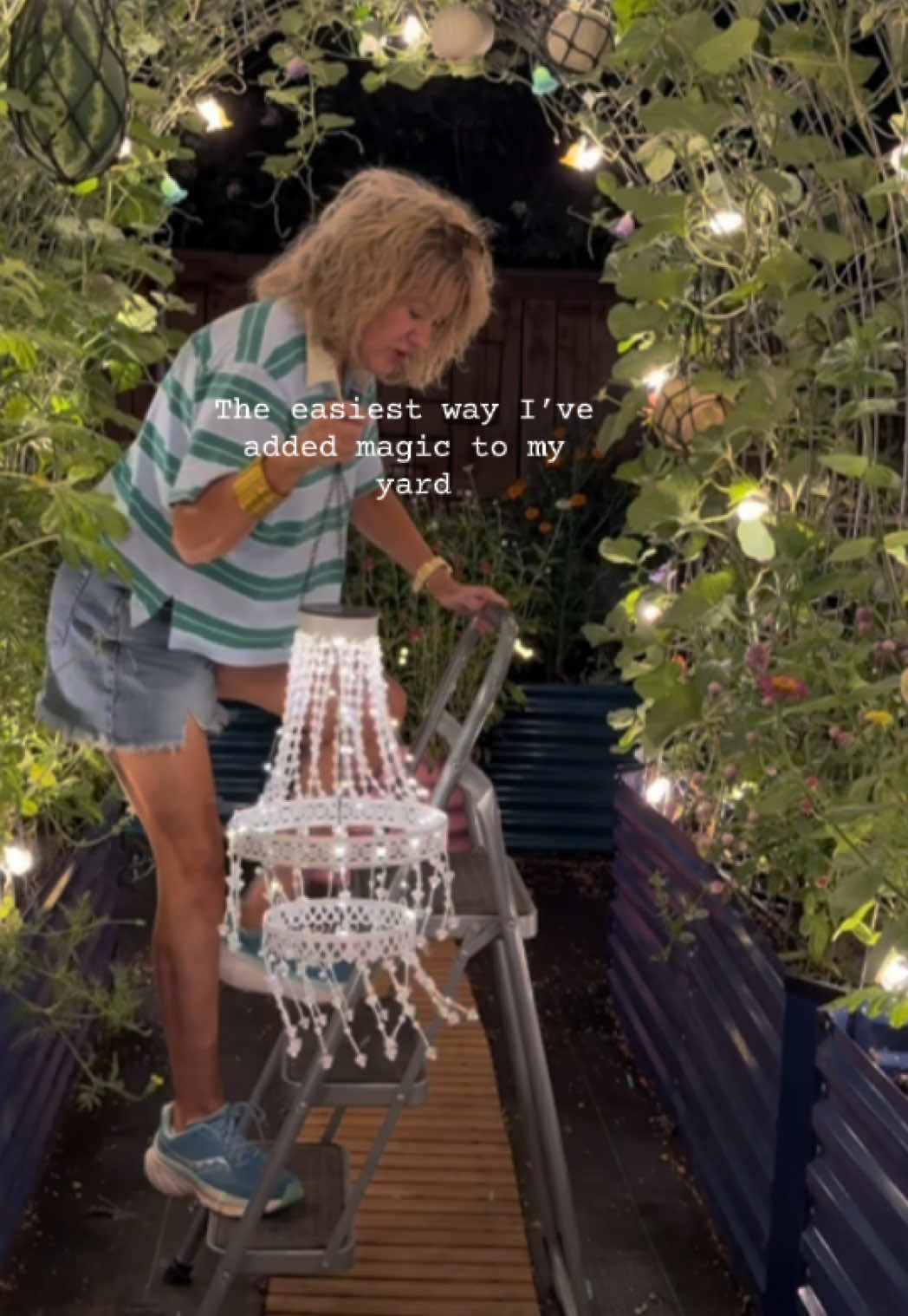 Chandeliers for the backyard!!!  Makes you want to enjoy it a little longer . @Tony-Family #chandelier #solar #backyardglowup #patio #tiktokshopstockup 