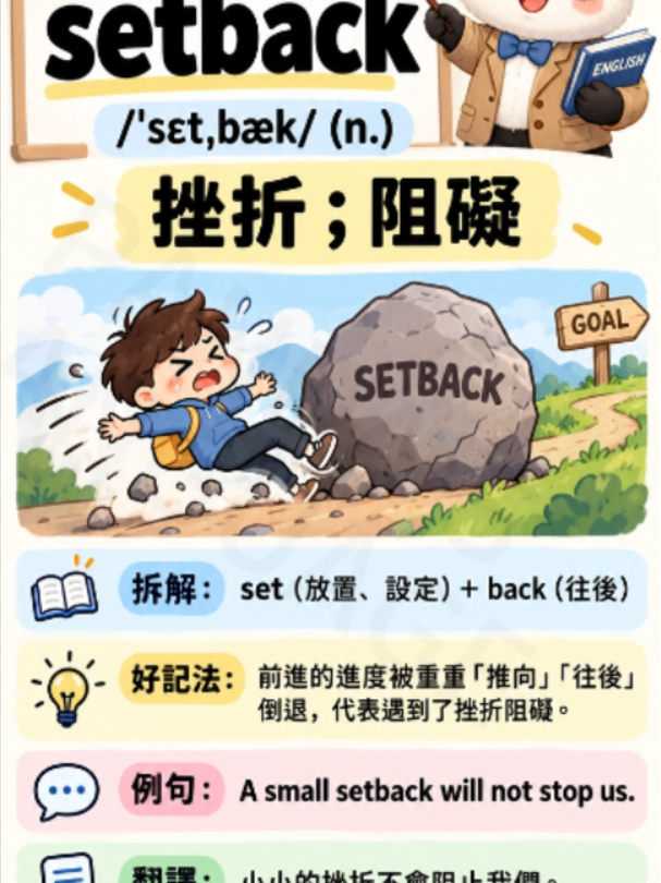 學英文不用死背。今天教你 setback 怎麼記。 #PandasLanguageClub #學英文 #英文單字 #英文學習 #英文教學 #生活英文 #實用英文 #背單字 #英文口語 #英文進步
