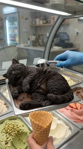 “Just ordered a black cat scoop… 🖤🐱🍦” “WHY IS MY GELATO LOOKING AT ME 😭” “The tiniest surprise scoop ever 🥹🐾” #BlackCat #CatTok #Kitten #CuteAnimals #AnimalTok 