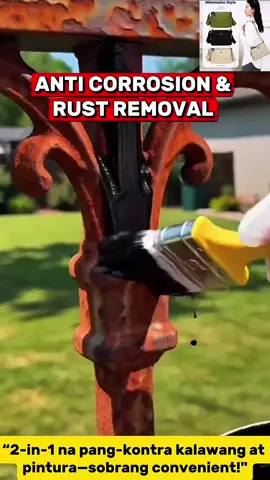 Kalawangin na ang bakal? 🥲 Ito na ang easy fix! 2-in-1 rust converter + anti-rust paint para makatulong mag-protect sa metal. Plus may FREE brush pa! 🖌️✨#antirustpaint #rustremover #rustconverter #metalpaint #DIYproject 