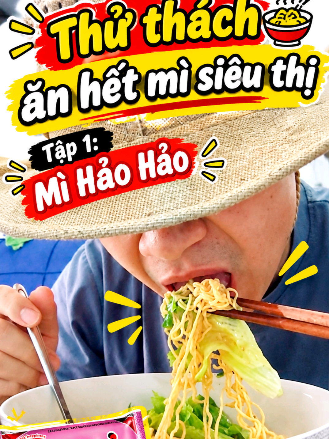 Thử thách ăn hết mì trong siêu thị. Tập 1: Mì Hảo Hảo #creatorsearchinsights #anmitom #misieucay #xaykenhtiktok 