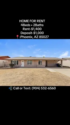 🏡✨ 4 BEDROOMS • 2 BATHROOMS • PHOENIX, AZ ✨🏡 🚨 RENT: $1,400/MONTH 💰 DEPOSIT: $1,000 📍 601 W Oraibi Dr, Phoenix, AZ 85027 Looking for a spacious place to call home in Phoenix? 👀🔥 This 4-bedroom, 2-bathroom rental gives you the space you’ve been searching for—whether you need extra bedrooms, a home office, guest space, or room for the whole crew! 🏠❤️ 📍 Convenient Phoenix location 🛏️ 4 spacious bedrooms 🛁 2 bathrooms 💵 $1,400 monthly rent 🔑 $1,000 deposit ✨ Affordable rent + 4 bedrooms = Don’t sleep on this one! ✨ If you’ve been searching for a Phoenix rental, SAVE this video, SHARE it with someone looking, and DM for more information! 📲 ⚠️ Serious inquiries only. Please verify availability, rental requirements, and property details before sending any payment or personal information. #PhoenixAZ #PhoenixRentals #PhoenixRental #ArizonaRentals #ArizonaRealEstate                        
