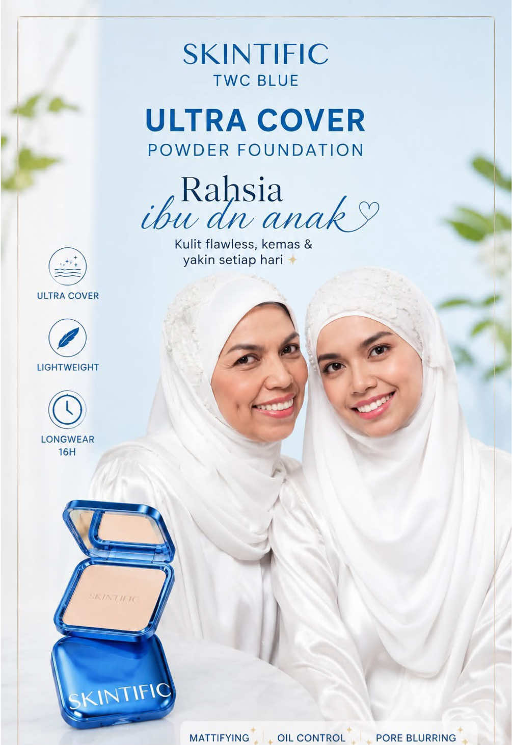 SKINTIFIC TWC Blue Ultra Cover Foundation ✨16H Longwear ✨Pore-Blurring ✨Flawless Finish ✨High Coverage ✨Oil-Control Sekarang yg kulit putih melepak macam artis KOREA dont miss it ‼️😍👀 #skintific #skintificmy #racuntiktok #twcblueultracoverpowderfoundation 