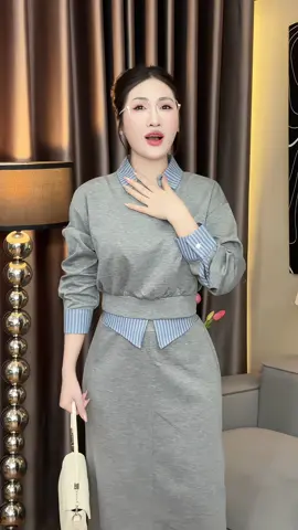 Set Áo Tay Dài Phối Kẻ Tay Dài phong cách trẻ trung ! 