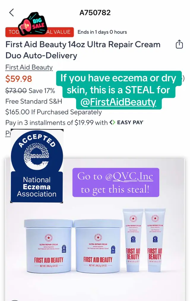 This is not an ad and not sponsored.  You know I’m ALL about #affordableskincare and today only @QVC, Inc and @QVC Beauty have AMAZING deals on @First Aid Beauty!!! These are deals that can save you tons of 💵💰💵 !!  💟 Ultra Repair Cream: 2 tubs of 14 oz and two 1 oz tubes for only $60!!! 🤩 This product has the National #Eczema Association seal of approval, due to the #colloidaloatmeal shown to relieve itching and minor irritation! 💙 Brighten & Glow Facial Radiance Pads 90 count (!!) are on sale for under $35!! 😍 We’re talking #blackfriday pricing right here. @Ulta Beauty has their 90-ct at $56!! 😱 These pads have glycolic & lactic acids for gentle exfoliation and prep your skin perfectly for makeup! 💄  #NotanAd 