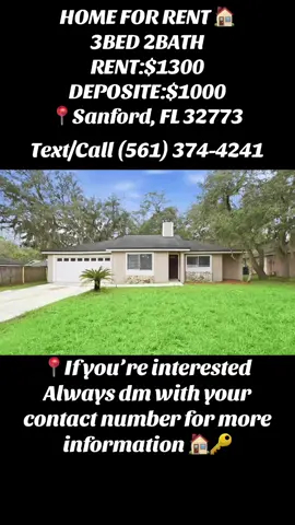 🚨🏡 SANFORD, FL RENTAL AVAILABLE! 🏡🚨 Looking for a spacious 3-bedroom, 2-bathroom home in Sanford, Florida? 👀✨ If you’ve been searching for your next rental, take a look at this opportunity! 📍 103 Winding Ridge Dr, Sanford, FL 32773   🛏️ 3 Bedrooms   🛁 2 Bathrooms   💰 Rent: $1,300/month   🔐 Deposit: $1,000 🏠 PRIVATE PROPERTY OWNER — RENTALS AVAILABLE! Hey, I am a private property owner and I have rentals available. Follow me for more rental opportunities and send me a direct message if you would be interested in this home. 📲 For more information, kindly text the landlord with your preferred ZIP code, your name, and your contact number so I can forward it to the landlord so he can give you more information. 💬 Interested? Send me a direct message with your preferred ZIP code, name, and contact number so you can get more information about the property and availability. ✨ 3 BEDROOMS | 2 BATHROOMS | $1,300/MONTH | $1,000 DEPOSIT | SANFORD, FL ✨ 🔑 Whether you're relocating, looking for more space, or searching for your next home in Central Florida, don't miss this listing! 📩 DM for more information!   ❤️ Follow for more rental listings!   🏡 Save this post and share it with someone looking for a home in Sanford! #SanfordFL #SanfordFlorida #SanfordRentals #FloridaRentals #SanfordHomes                         