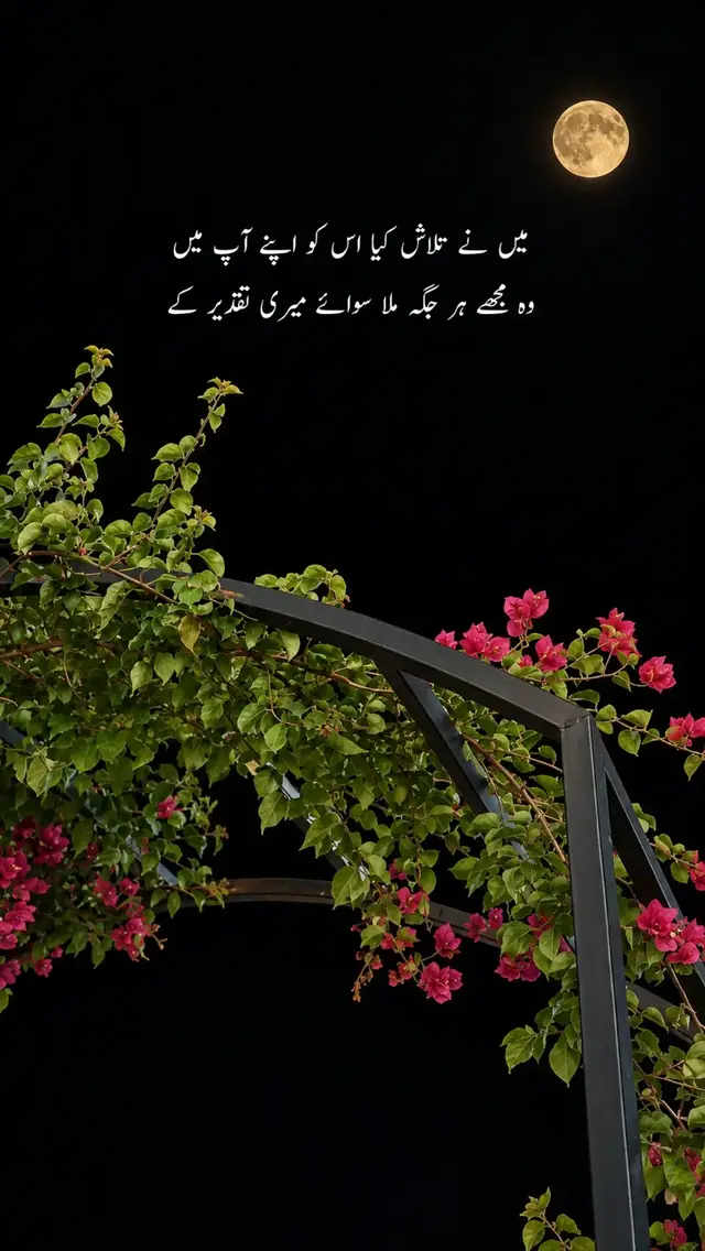میں نے تلاش کیا اس کو اپنے آپ میں وہ مجھے ہر جگہ ملا، سوائے میری تقدیر کے نہ جانے کس راستے پر نچھاور ہوئی زندگی ہم تماشا بنے رہے اس کی ایک تدبیر کے ہر سانس میں رچ گیا تھا اسمِ وفا اس کا ہم اسیر رہے اپنے ہی دل کی زنجیر کے وہ خوابوں میں تو ساتھ چلتا رہا عمر بھر پھر کیوں رنگ اتر گئے میری چاہت کی تصویر کے ہر موڑ پر ہاتھ پھیلا کر مانگا تھا جس کو سجدے بھی خالی رہے ہماری بندگیِ بے اثر کے لوگ کہتے ہیں گنوا دیا ہم نے سودائے محبت میں خود کو ہم تو بکھر کر رہ گئے اپنے ہی لفظوں کی تحریر کے اب نہ ملنے کا کوئی ملال ہے نہ پانے کی آرزو ہم بس خاموش ہو گئے اپنے دلِ ناداں کی تقصیر کے #foryou #explore #wafa #millionviews 