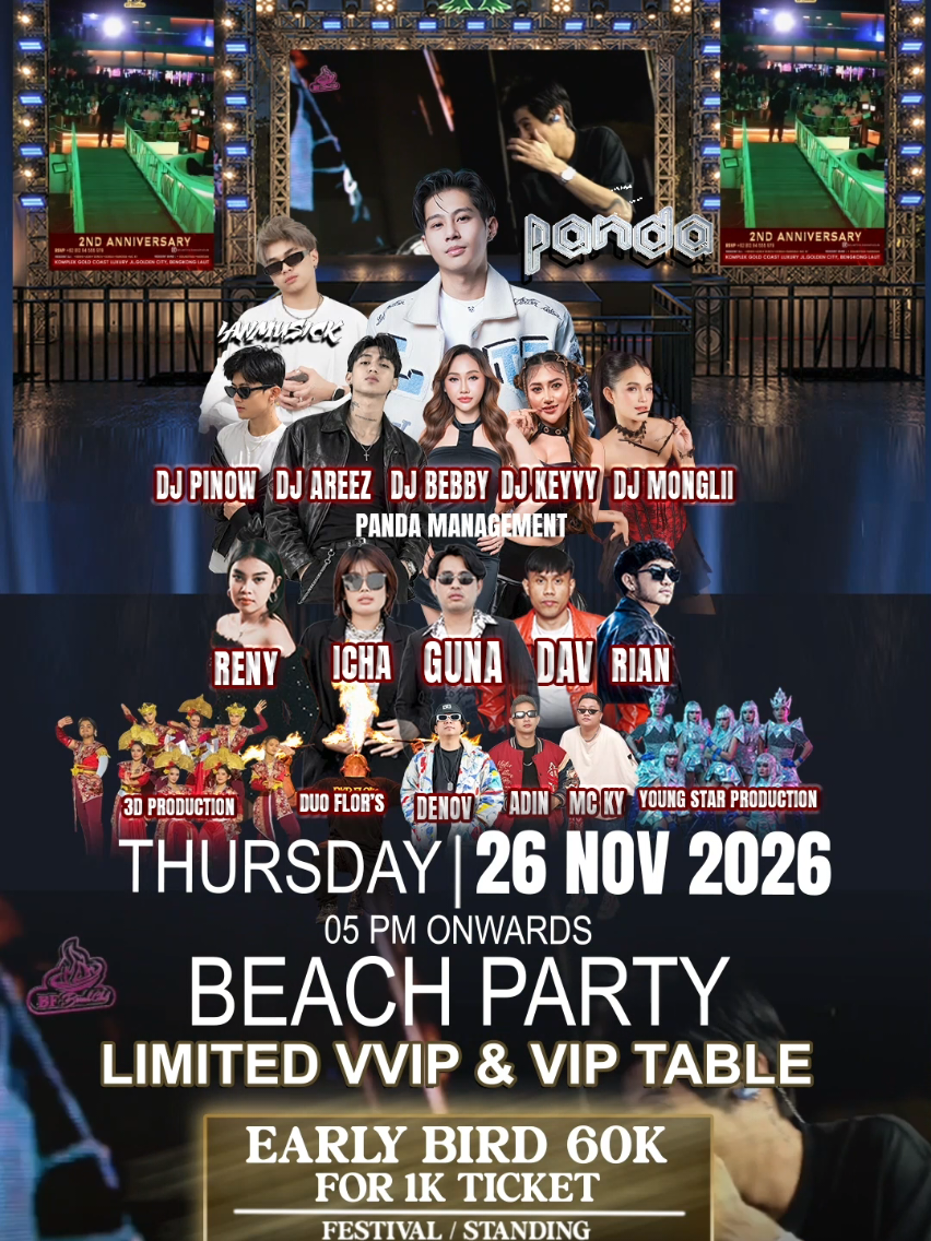 GRAND OPENING IS COMING! Mark your calendar - 26 NOVEMBER 2026!🔥 Saatnya jadi bagian dari malam pembukaan yang bakal penuh energi, musik, dan festival vibes!🎉✨ 🎧 @DJ Panda  🎧 @ianmusick__  🔥And many more surprises waiting for you! Satu malam. Satu panggung. Satu momen yang nggak boleh kamu lewatkan. 🤩 Jangan cuma lihat dari story orang lain - amankan meja atau tiket festival kamu dari sekarang! 🎟️ 📆26 November 2026 🎶Grand Opening Festival 🔥DJ Panda DJ lanmusick. & More. Limited spots available. Secure your table & tickets NOW! 📲 Booking & ticket info: +62811 7005 5513 Tag your squad dan ajak mereka! See you at the Grand Opening! 📍 #grandopening #djpanda #pandagank #bluefirebeachclub #treehousecafeandresto 