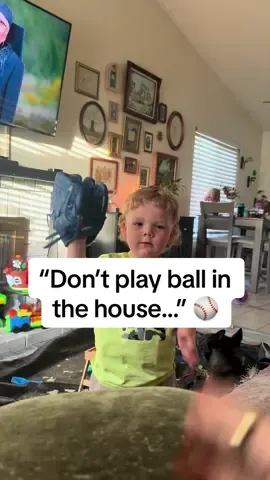 “Don’t play ball in the house…” ⚾️ #toddlertok #toddlerlife #funnytoddler #toddlersoftiktok #funnykids 
