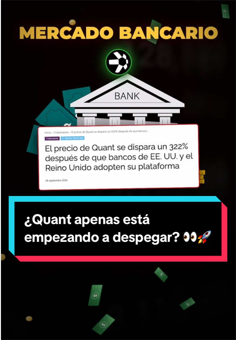 Quant subió cerca de un 300 por ciento en una semana: ¿hasta dónde podría llegar en octubre de 2027? El modelo a examen Tras la mayor subida semanal entre las grandes monedas circulan modelos con objetivos de cuatro cifras. Revisamos los supuestos que hay detrás. El 24 de septiembre, The Clearing House anunció que Quant aportará la capa tecnológica de su red para liquidar depósitos bancarios tokenizados. La red se conectará a los sistemas de pago CHIPS y RTP, por los que pasan juntos más de 2 billones de dólares al día según ClearingPost. En junio se habían sumado 17 bancos, entre ellos JPMorgan y Bank of America, y el arranque está previsto para el primer semestre de 2027. El precio reaccionó con fuerza. Según CoinGecko, Quant ganó cerca de un 285 por ciento en siete días y tocó unos 309 dólares el 30 de septiembre. El 1 de octubre cotizaba en torno a 265 dólares, puesto 34 con una capitalización de unos 3.850 millones de dólares, todavía un 38 por ciento por debajo de su máximo histórico de 427 dólares de 2021. Un modelo muy repetido calcula así: si el 3 por ciento del volumen diario pasara por la blockchain, serían entre 22 y 25 billones de dólares al año. De ahí se deriva una capitalización de unos 17.500 millones de dólares, que con 14,5 millones de tokens equivaldría a unos 1.200 dólares por Quant. El problema está en el salto del volumen a la valoración. El volumen liquidado no es ingreso y mucho menos capitalización, y los bancos no tienen por qué operar la red con el propio token. Qué parte de ese volumen generaría demanda real de Quant no está documentado en ningún sitio. Además, la red aún no funciona y el 3 por ciento es una suposición sin más. ¿Dónde ves a Quant el 1 de octubre de 2027 y por qué? Deja tu cifra en los comentarios. Este contenido tiene fines exclusivamente informativos y educativos y no constituye asesoramiento financiero. Investiga siempre por tu cuenta antes de tomar cualquier decisión. #cripto #altcoin #quant #qnt 