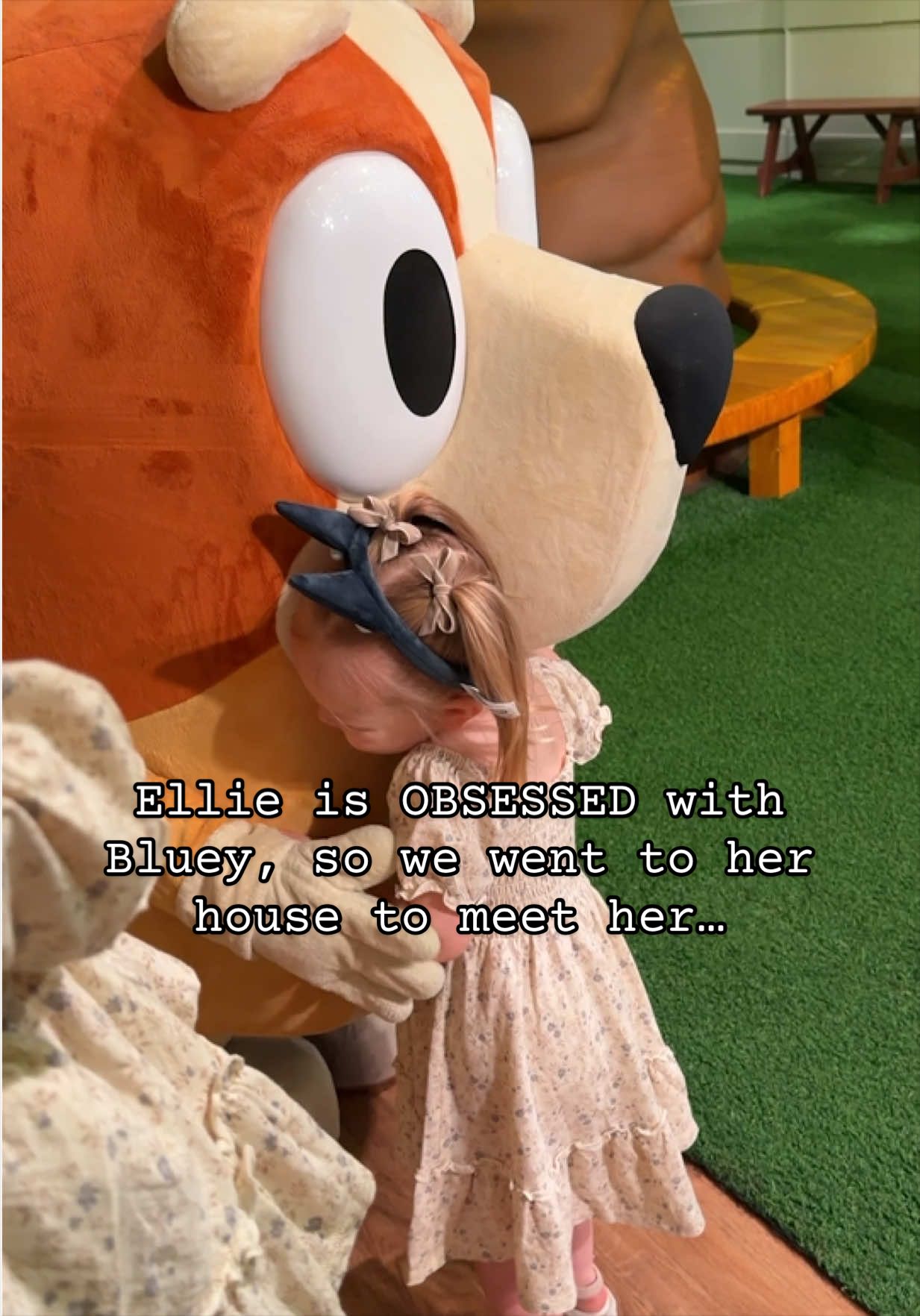 Ellie giving Bluey and Bingo a hug… 🥹🩵 backstory ::: When Ellie turned 2, she had a Bluey birthday party! The theme was Ellie turns Two’ey, and she loved it so much. We heard that a Bluey house was built in NYC, so we knew we had to take the girls! We walked in and got them some puppy ears, and then we went through a secret door to Bluey’s house! We spent  little while looking around and playing in the house. Then we had a dance party and went to meet Bluey and bingo! Ellie was so excited to see Bluey and bingo and even gave them a hug! It was such a special moment, and Ellie is still talking about it! 😂🩵 #kayandtayofficial #couples #relationships