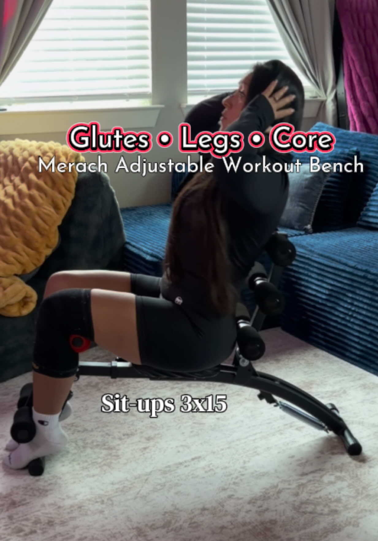Merach Adjustable Weight Bench 🔥 for Full Body Workouts that you can do at home!! ✨✨✨ Sit-ups & crunches fit the core! Deep squats & leg curls for the glutes and hamstrings, leg extensions for the quads and just add some dumbbells for arms and back!! #adjustablebench #bench #workoutbench #homefitness #fullbody 