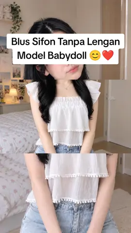 Blus Sifon Tanpa Lengan Model Babydoll Seksyen Renda Pendek Longgar Gaya Korea Desain Baru untuk Wanita Kemeja Manis Serbaguna #kemeja #baju #wanita #korea #pendek 