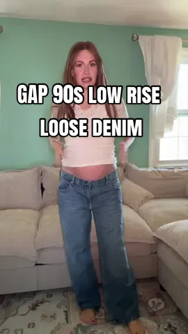 Gap 90s low rise loose denim sized up from a 27 to a 31 #gapjeans #maternityfashion #pregnancyfashion #dressthebump #tiktokshopfalldealsforyou 