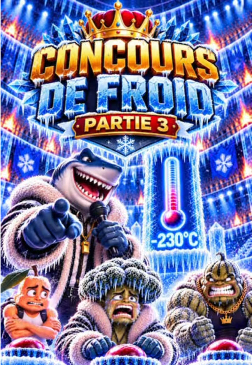 🥶❄️ CONCOURS DE FROID — PARTIE 3 ❄️🥶 -230°C… les deux finalistes doivent maintenant affronter les canons polaires ! 🧊💨 Pendant que Pastèque commence à sérieusement souffrir, Poire reste toujours aussi tranquille… 😱🍐 Mais le Requin annonce une nouvelle température complètement folle : -300°C ! 🥶🔥 Qui va craquer en premier ? 👀 Et surtout… est-ce que Poire va enfin montrer ses limites ? 😱 👉 Abonne-toi et commente « PARTIE 3 » pour voir la suite ! 🔥#tiktokfrance🇨🇵 #DramatikFruit #fruitstory #foodstory #histoiredefruit 