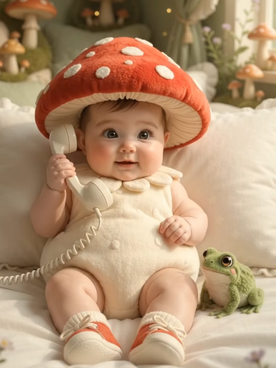 Cute Mushroom Baby Says Hello Mama... 👶📞🐱 #CuteBaby #BabyKitten #CutenessOverload #CuteVoice #BabyTalk 