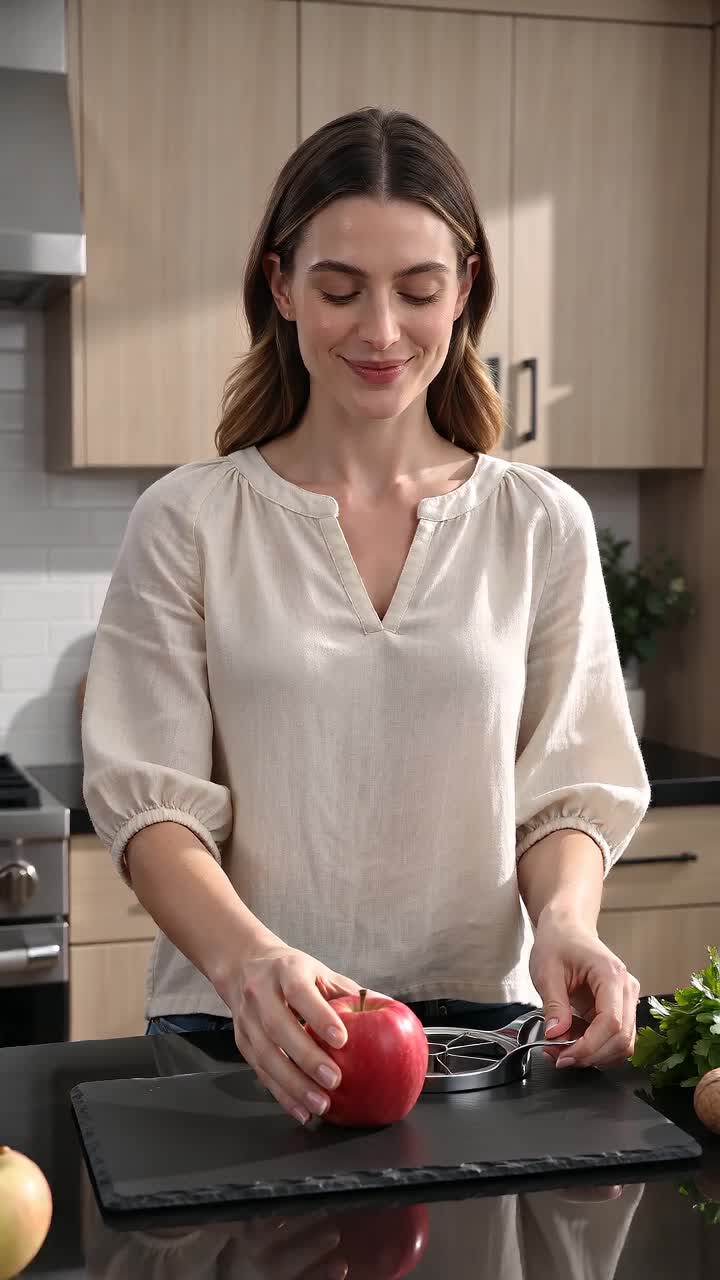 Sharp blades cut perfectly even apple wedges, save your prep time. #KitchenGadget #AppleSlicer #FruitCutter #CookingTools