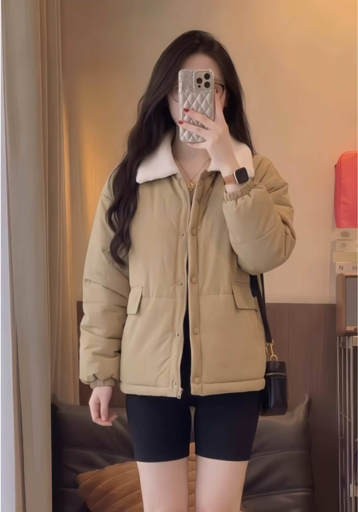 [ QCCC ] Áo Khoác Phao Vải Gió Nhăn Cổ Lông 
