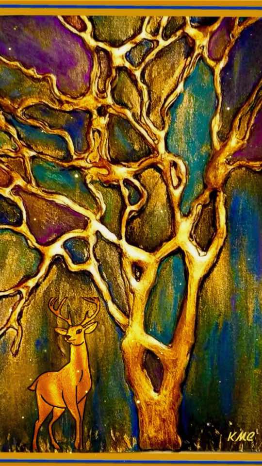 BY STREAMS OF WATER Sharing a newer version of one of my older favorite Psalms paintings, rendered in gold and texture. ****************************** “As the deer pants for streams of water, so my soul pants for you, my God.” Psalms 42:1. , , . . . #fyp #deer #bibleverse #psalm #pdxfaithart 