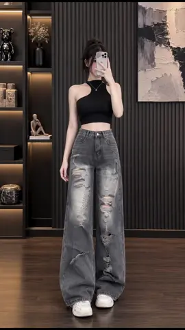 Quần jeans suông phối rách #quanjean #quanjeanphoirach 