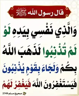رحمة الله ورحمته في المغفرة عن أبي هريرة رضي الله عنه قال: قال رسول الله ﷺ: «وَالَّذِي نَفْسِي بِيَدِهِ لَوْ لَمْ تُذْنِبُوا لَذَهَبَ اللَّهُ بِكُمْ وَلَجَاءَ بِقَوْمٍ يُذْنِبُونَ فَيَسْتَغْفِرُونَ اللَّهَ فَيَغْفِرُ لَهُمْ» [صحيح مسلم 2749]. ​يبين الحديث سعة رحمة الله تعالى وحث العباد على عدم القنوط والاستغفار دائماً عقب الذنوب. #حديث_شريف #مغفرة #استغفار #سنة_نبوية #explore 