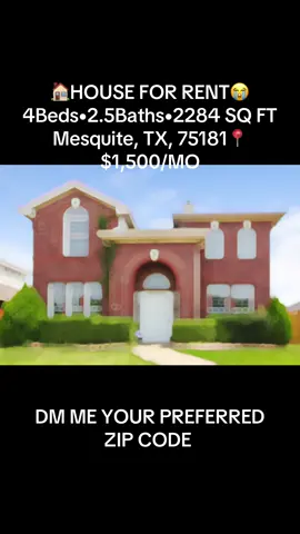 Mesquite, TX 75181 | 4 Beds | 2.5 Baths | $1,500/month Spacious and beautiful 4-bedroom, 2.5-bath home available for immediate move-in. Comfortable living in a great Mesquite location. Message me for details or to schedule a viewing. #MesquiteTX #TexasRentals #DFWRentals #HouseForRent #texasrealestate 
