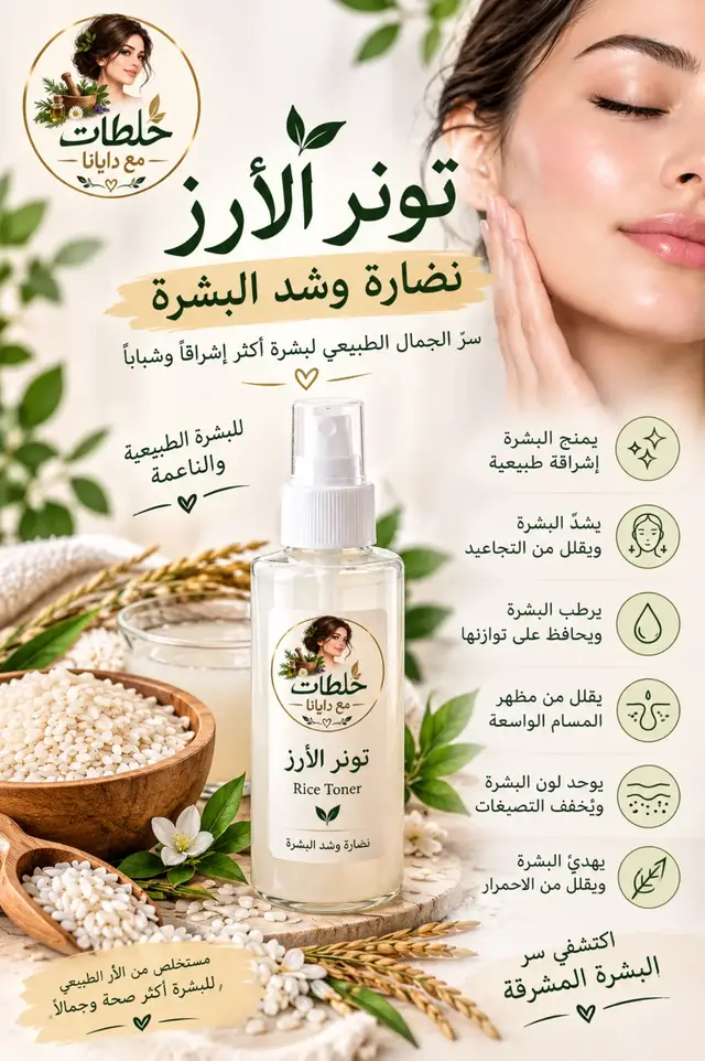فوائد تونر الأرز للبشرة ✨🌾 🌸 يمنح البشرة نضارة وإشراقة طبيعية 💧 يساعد على ترطيب البشرة والحفاظ على نعومتها ✨ يساهم في توحيد مظهر لون البشرة 🌿 يساعد على تهدئة البشرة ومنحها مظهراً أكثر انتعاشاً 💎 يمنح البشرة مظهراً مشدوداً وناعماً لإطلالة نضرة وطبيعية… تونر الأرز من خلطات مع دايانا 🤍 #تونر_الأرز #نضارة_البشرة #العناية_بالبشرة #بشرة_نضرة #خلطات_مع_دايانا@خلطات ديانا للبشره والشعر 