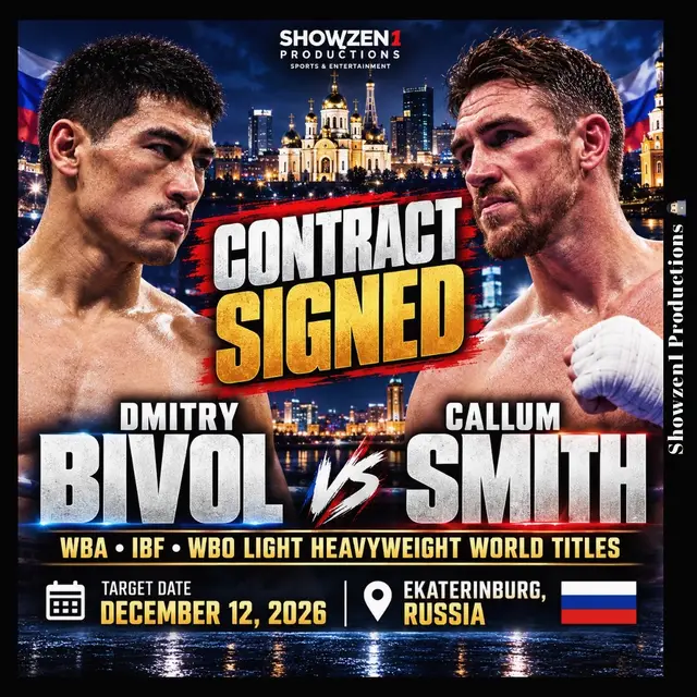 Callum Smith has reportedly signed his contract to challenge Dmitry Bivol, clearing a major hurdle toward one of the biggest light-heavyweight fights on the horizon. RCC Boxing Promotions CEO German Titov says negotiations are complete and the necessary paperwork has been signed. 📅 Target Date: December 12, 2026 📍 Ekaterinburg, Russia 🏆 WBA, IBF & WBO Light Heavyweight Titles Smith, the WBO interim champion and mandatory challenger, is looking to become a two-division world champion. Standing in his way is Bivol, who remains one of boxing’s elite pound-for-pound fighters. The date and location still appear to be awaiting final confirmation, but with Smith’s contract now signed, Bivol vs. Smith is closer than ever. 👀 Who wins this one — Bivol or Smith? — Showzen1 Productions Sports & Entertainment #BivolSmith #DmitryBivol #CallumSmith #Boxing #showzen1productionsboxingmedia 
