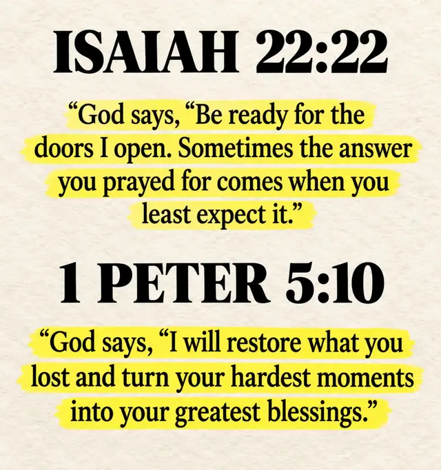 God is preparing you for doors you never imagined and restoring what you thought was lost. 🙏✨ What you prayed for may come when you least expect it. Stay ready, keep believing, and trust His timing. 💛 #GodIsFaithful #TrustGod #DivineRestoration #OpenDoors #GodsTiming 