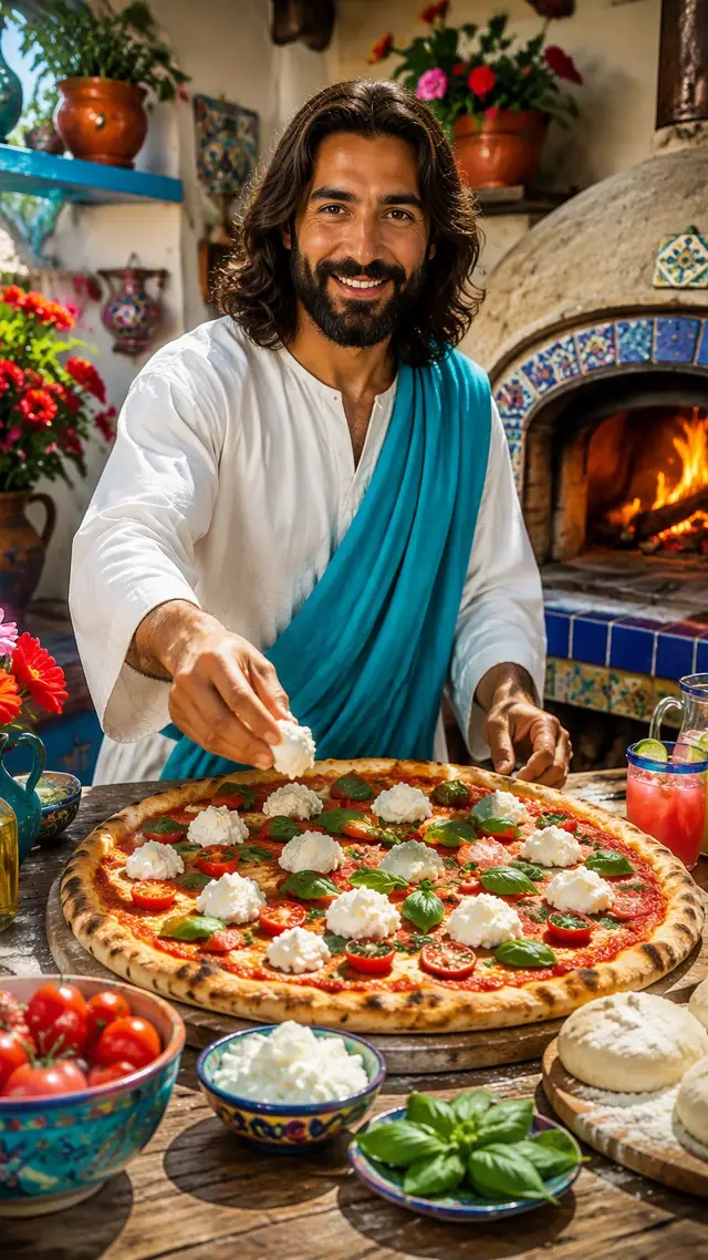 Receita de pizza assada caseira simples (cenário de cozinha simples)Ingredientes:500g de farinha de trigo,10g de fermento biológico seco,1 colher de chá de açúcar,1 colher de chá de sal,3 colheres de sopa de azeite de oliva,300ml de água morna.Para o molho:3 tomates maduros triturados ou 1 xícara de molho de tomate,2 dentes de alho amassados,1 colher de sopa de azeite de oliva,1 colher de chá de orégano,sal a gosto.Para a cobertura:300g de queijo muçarela ralado,150g de tomates fatiados,folhas de manjericão fresco,azeitonas a gosto,cebola fatiada,pimentão fatiado,cogumelos e outros ingredientes opcionais.Modo de preparo:Misture a água morna,o fermento biológico e o açúcar,deixe descansar por 5 a 10 minutos até formar pequenas bolhas.Adicione a farinha de trigo,o sal e o azeite de oliva aos poucos,misturando até formar uma massa macia e uniforme.Sove a massa por aproximadamente 10 minutos até ficar lisa e elástica.Cubra a massa com um pano limpo e deixe descansar em um local morno por cerca de 1 hora até dobrar de tamanho.Prepare o molho misturando o tomate triturado,o alho,o azeite de oliva,o sal e o orégano.Abra a massa em uma superfície enfarinhada formando um disco de pizza.Espalhe o molho de tomate sobre a massa,deixando uma pequena borda.Adicione o queijo muçarela,os tomates,a cebola,o pimentão,as azeitonas,o manjericão e os outros ingredientes escolhidos.Pré-aqueça o forno a 220°C por aproximadamente 10 minutos.Coloque a pizza em uma assadeira ou pedra de forno e asse por 15 a 20 minutos até a massa ficar dourada e o queijo derretido.Retire do forno e deixe descansar por alguns minutos antes de cortar.Finalize com folhas frescas de manjericão,azeite de oliva extra virgem e orégano.Sirva a pizza assada quente acompanhada de azeite de oliva,molho artesanal e uma salada simples. 