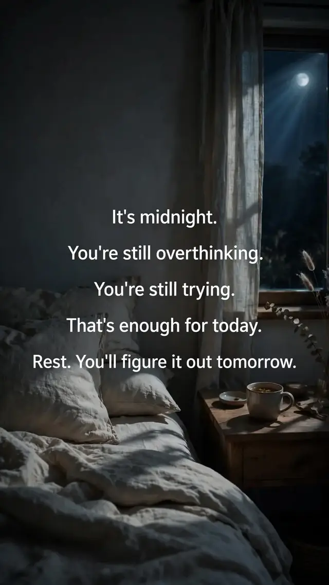 To everyone awake at midnight right now — If you're overthinking, worrying, or feeling like you didn't do enough today... You did. You tried. That's enough. Put your phone down, breathe, and rest. Tomorrow is another chance. 🤍 #midnightthoughts #relatable #fyp #HealingJourney #selflove 