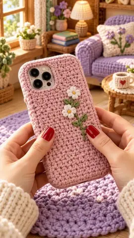 The ultimate aesthetic crochet phone case 📱🧶 Look at those water droplets! #uk #uktiktok #crochet #aesthetic #fyp