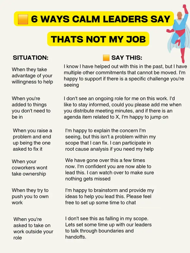Saying “that's not my job” can be tricky. Use these 6 ways to set boundaries calmly #LeadershipTips #WorkplaceCommunication #SettingBoundaries #CalmLeadership #CareerGrowth