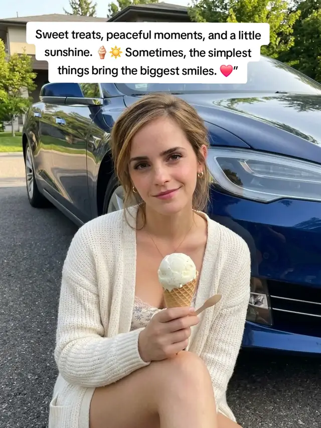Sometimes, happiness can be found in the simplest moments of life. ❤️ Enjoying a delicious scoop of ice cream on a beautiful day, surrounded by the peaceful atmosphere of the neighborhood, is a lovely reminder to slow down and appreciate the little things. With a relaxed smile, a cozy outfit, and a moment of quiet enjoyment, life feels a little sweeter. It's not always about grand adventures or luxurious experiences; sometimes, it's about finding beauty in ordinary moments and creating memories worth keeping. ✨🌿 #emmawatson #emmawatsonedit #emmawatsonsupremacy #fyp #viral 