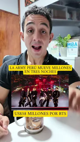 🚨¿CUÁNTO DINERO MOVIERON LAS ARMYS PERUANAS POR BTS?👨🏻‍🎤🎶 BTS se presentó por primera vez en el Perú, y el impacto económico estimado fue de hasta US$58 millones entre entradas, turismo, alojamiento, transporte y merchandising.  El Ministerio de Comercio Exterior estimó solo el impacto turístico en US$18.2 millones, gracias a la llegada de extranjeros y de diferentes regiones del Perú.  #alejandroolivag #economia #negocios #entretenimiento #peru 