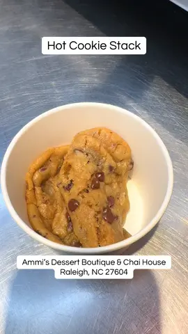 Warm, gooey cookies stacked with cold, creamy ice cream—the ultimate melt-in-your-mouth obsession. Come try it at Ammi’s before it sells out! #RaleighDesserts #RaleighFoodies #HotCookieStack #NCFoodies #AmmisNC 