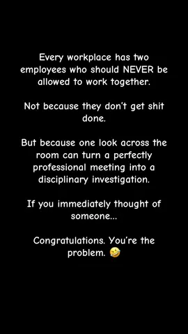 HR really should separate us, but at this point we’re a package deal. 🤣 Every workplace has that one person who makes the chaos bearable. The one you can’t make eye contact with during a meeting because you KNOW you’re both thinking the same inappropriate thing. We’re not immature. We’re just emotionally supporting each other through corporate stupidity. Send this to your workplace partner in crime. 😂 #WorkBestie #WorkHumor #GenXHumor #CoworkerHumor #worklife 