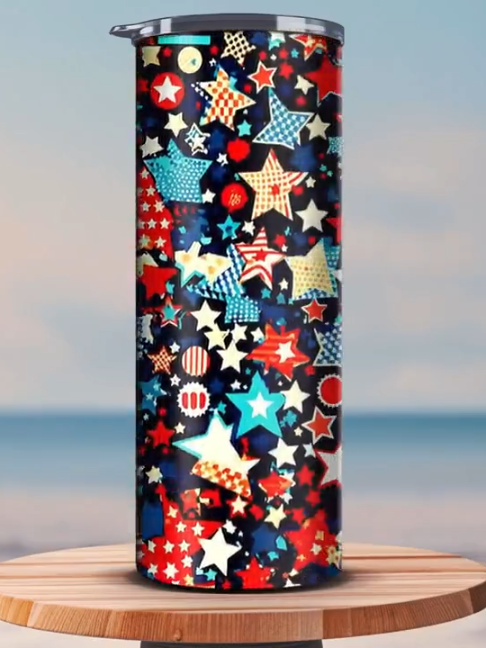 Little Stars Home of the Brave 16 oz Stainless Steel Tumbler Thermal Double Walled Vacuum Insulated https://www.etsy.com/listing/1611090822/16-oz-mug-red-white-blue-stars-stainless?sr_prefetch=1&pf_from=shop_home&ref=shop_home_active_27&pro=1&logging_key=b6b19a3d32495dc43a2be678d7b3f55f808eb65b%3A1611090822 • Design: One-Sided (360 Degrees) • Size: 16 Fluid oz.; Height: 8.75