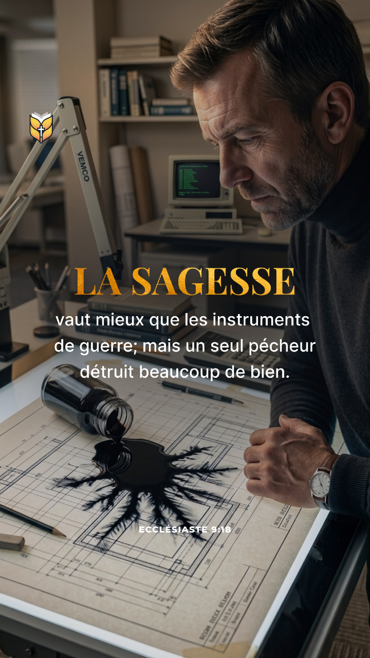📖 La sagesse vaut mieux que les instruments de guerre; mais un seul pécheur détruit beaucoup de bien. Ecclésiaste 9:18 Louis Segond #biblevision #labible