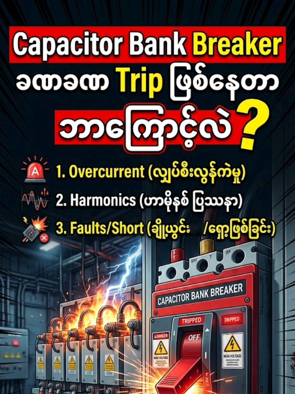 Capacitor Bank Breaker ခဏခဏ Trip ဖြစ်နေတာ ဘာကြောင့်လဲ?#MEW #Electricalknowledge #capacitor  #creatorsearchinsights #movierecap 